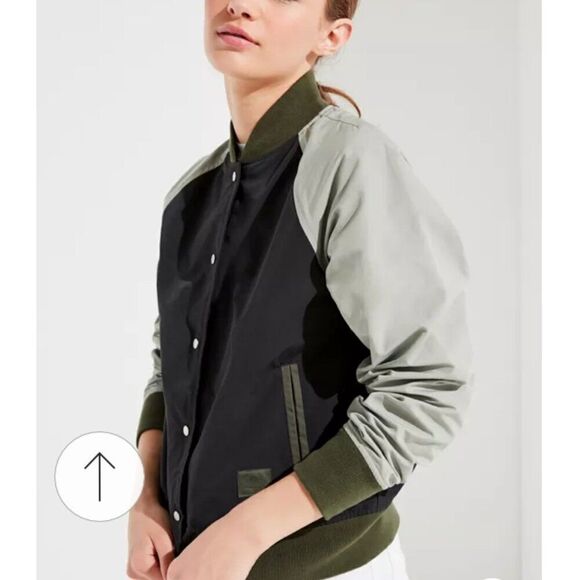 Herschel Supply Womens Varsity Jacket Size L / XL Snap Front Green / Black